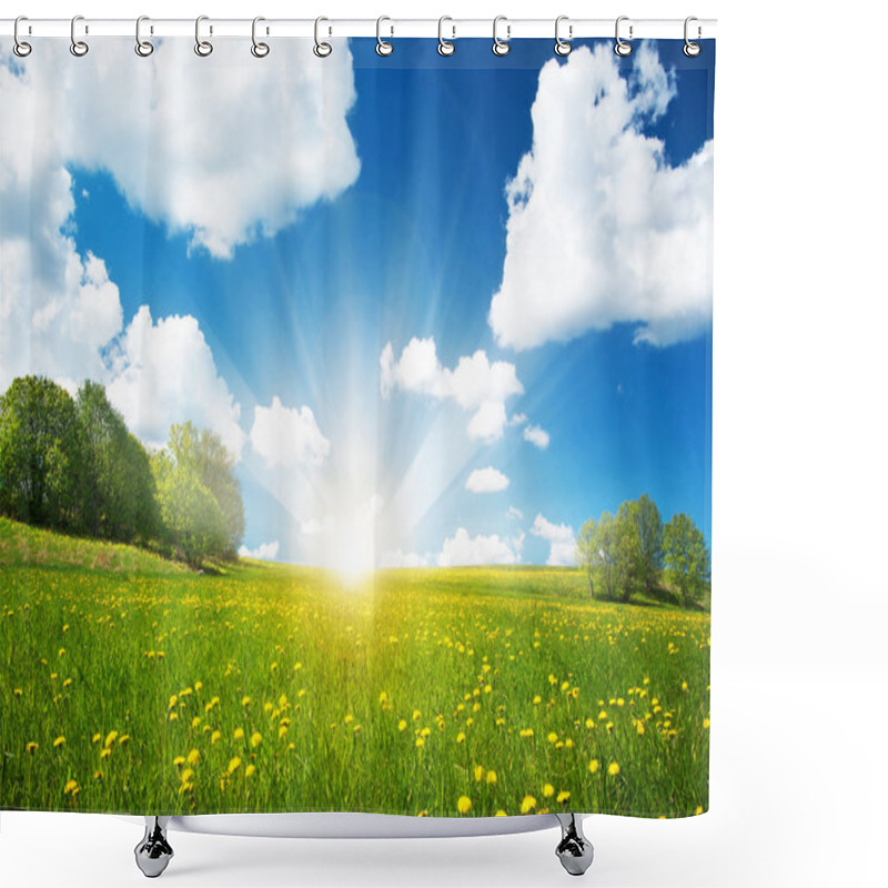 Personality  Field With Dandelions And Blue Sky Shower Curtains