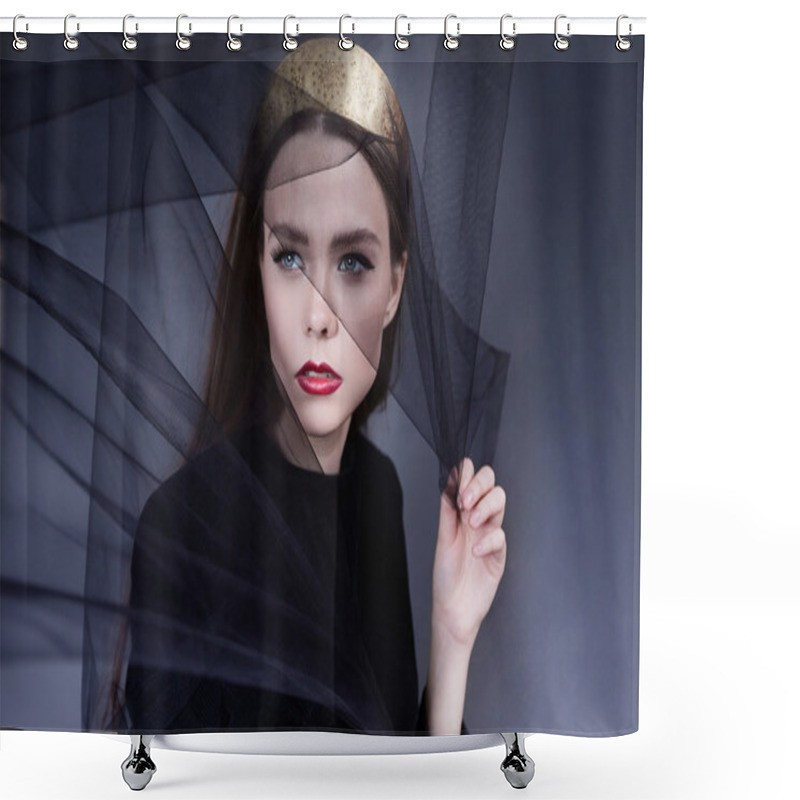 Personality   Beautiful Girl With A Black Veil And  Crown Shower Curtains