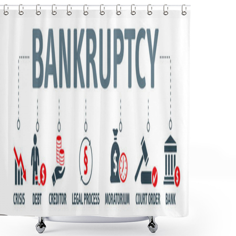 Personality  Bankruptcy Concept With Vector Icons. Bankruptcy Is A Legal Process Through Which People Or Other Entities Who Cannot Repay Debts To Creditors May Seek Relief From Some Or All Of Their Debts Shower Curtains