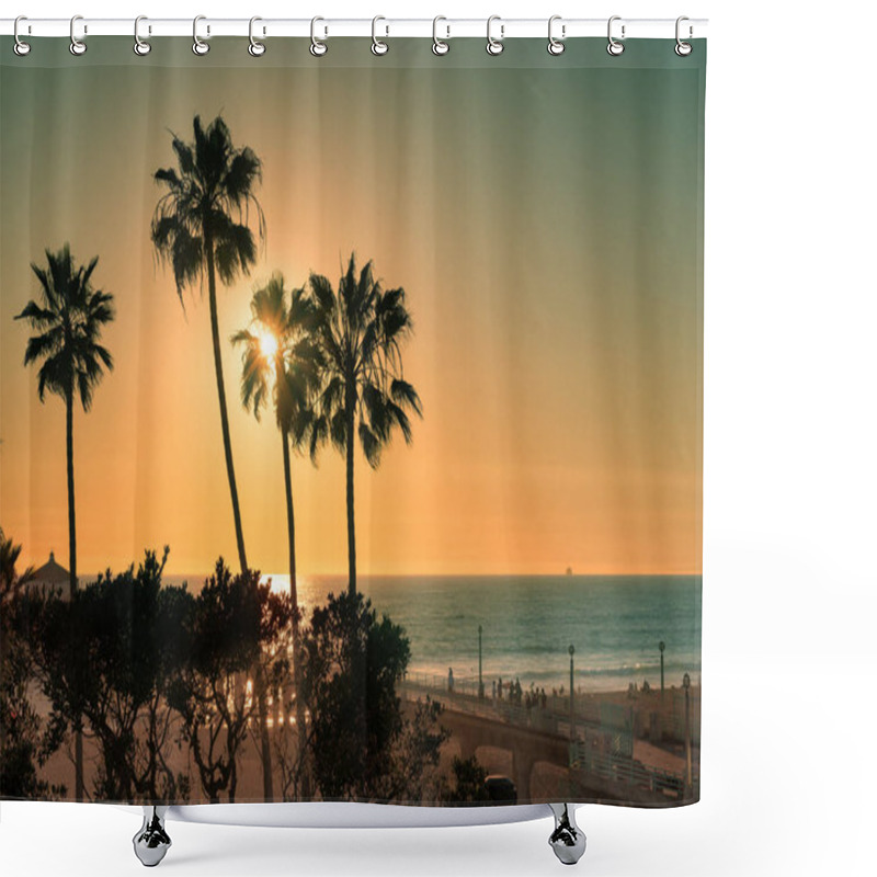 Personality  Palm Trees On Manhattan Beach At Sunset. Shower Curtains