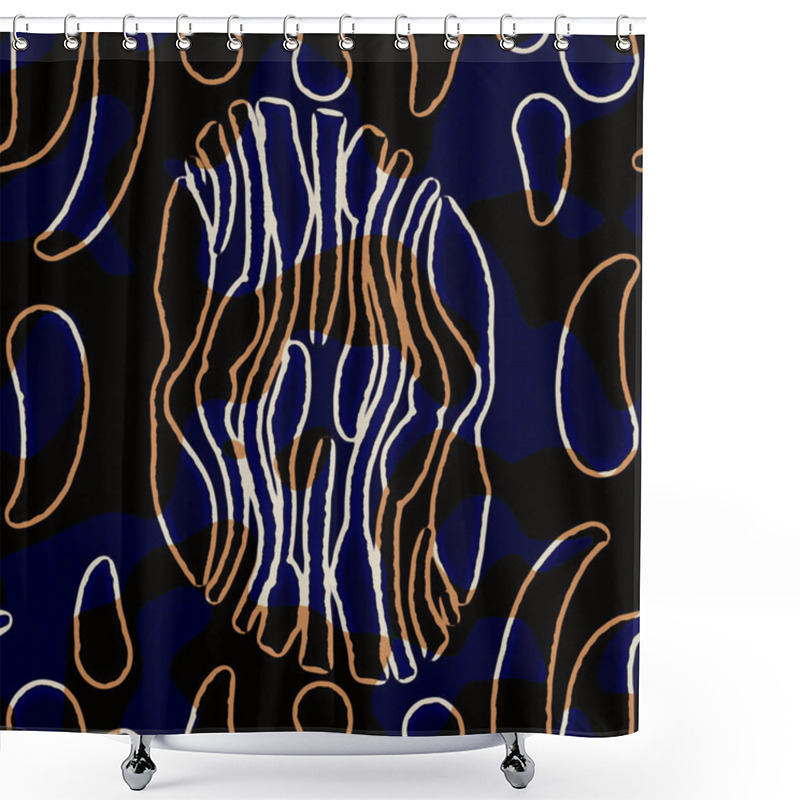 Personality  Seamless Indigo Dyed Bandana Texture. Blue Orange Stain Woven Cotton Effect Background. Repeat Indonesian Batik Camouflage Resist Pattern. Splodge Blob Dye Stain All Over Textile. Boho Cloth Print Shower Curtains