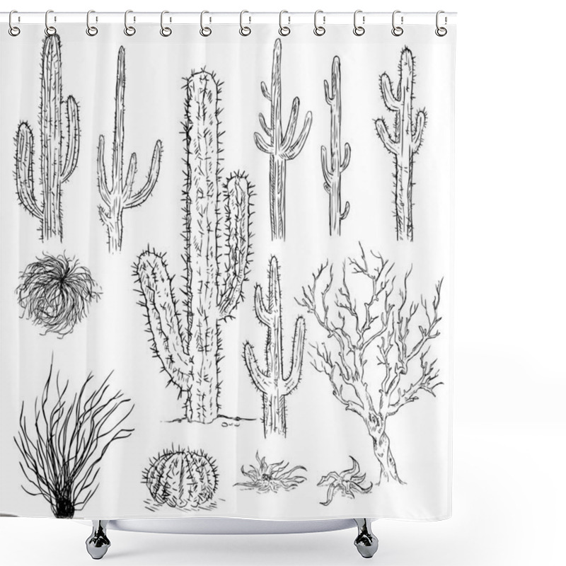 Personality  Sketch Cactuses And Desert Plants Shower Curtains