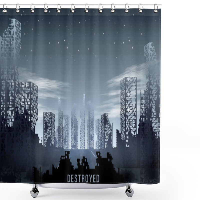 Personality  Panorama Of The Destroyed City Against The Night Starry Sky Shower Curtains