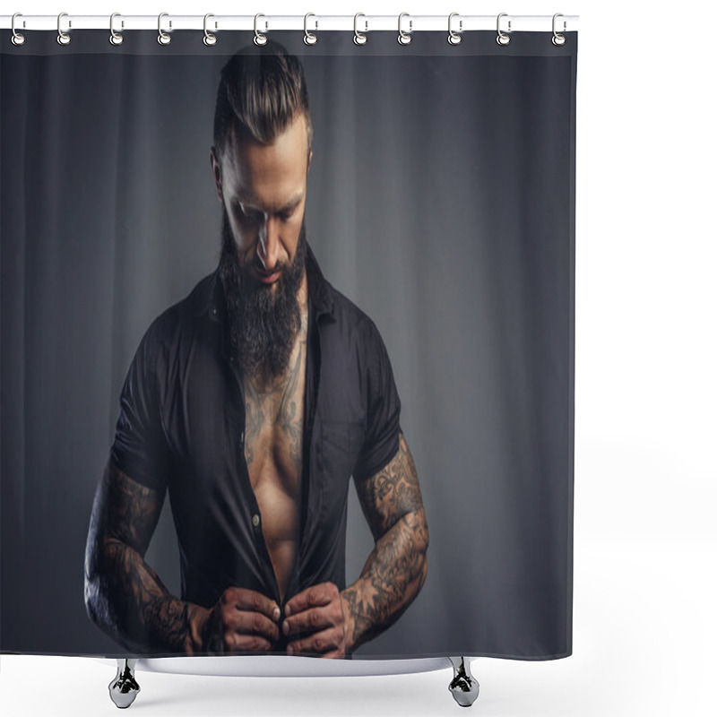 Personality  Tattooed Male Taking Off His Shirt Shower Curtains