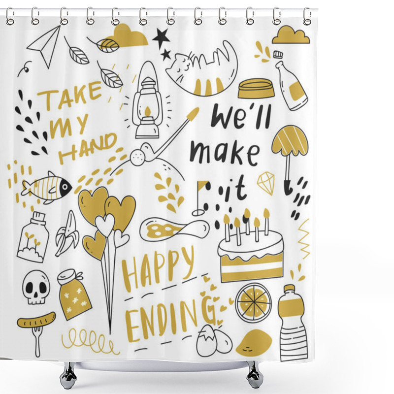 Personality  Big Set  Isolated On White Background.  Cute Doodle Shower Curtains