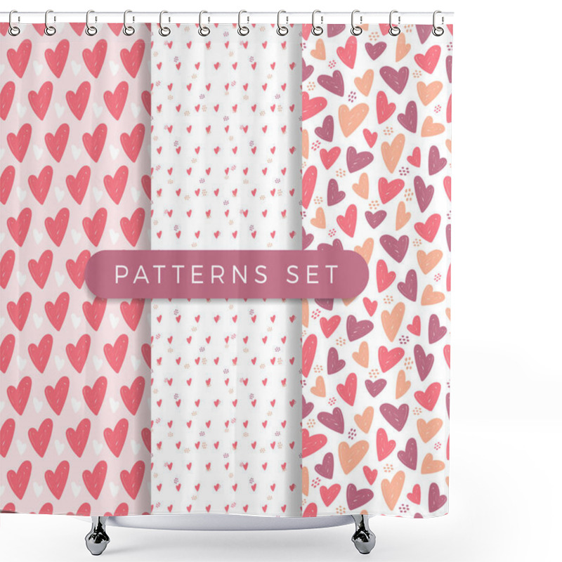 Personality  Heart Seamless Pattern Set. Vector Love Illustration. Valentine  Shower Curtains