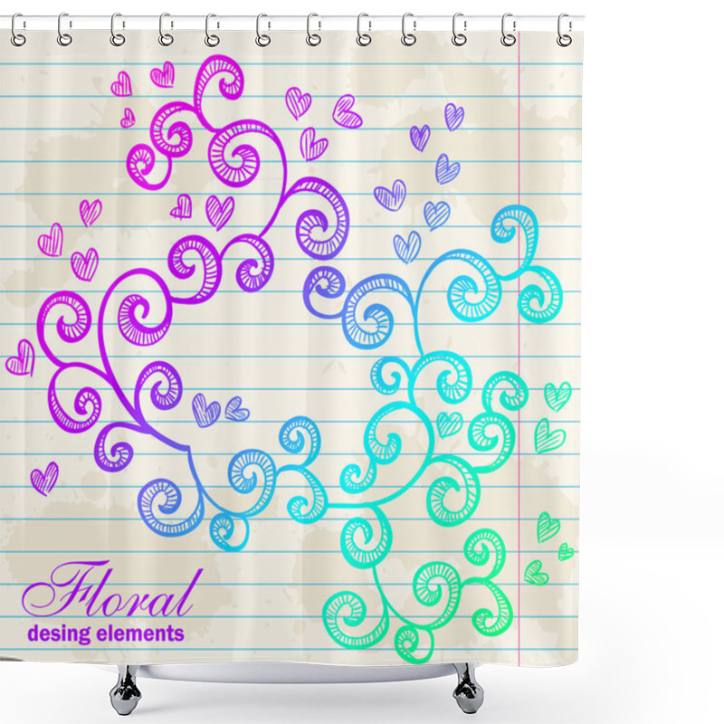 Personality  Floral Twirl Postcard On Notebook Background Shower Curtains