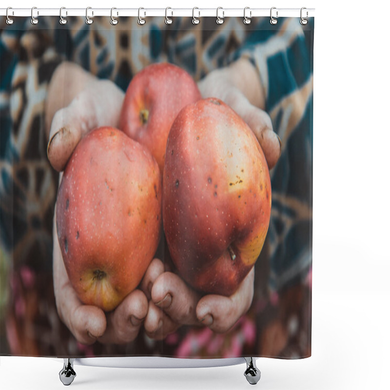 Personality  Women's Hands Holding Apples. Shower Curtains