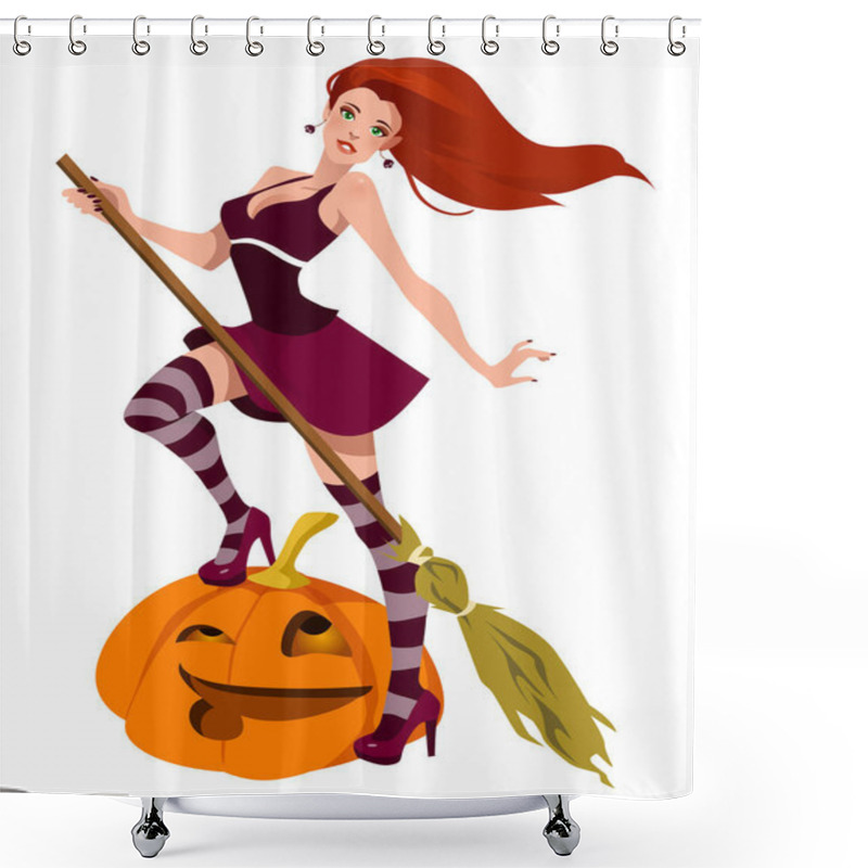 Personality  Sexy Halloween Witch With A Broomstick Shower Curtains