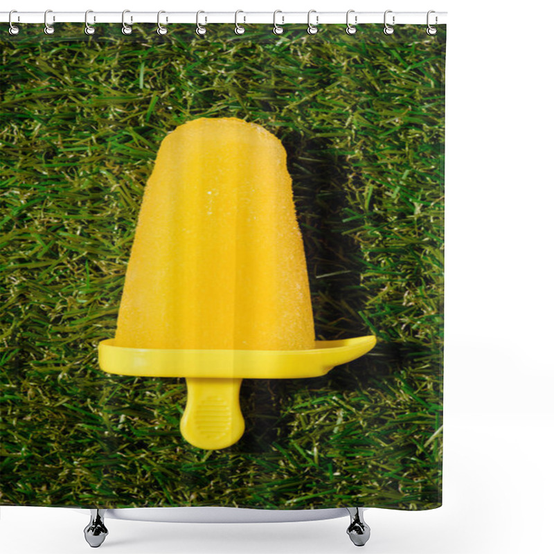 Personality  Yellow Ice Pop On Green Grass Background Shower Curtains