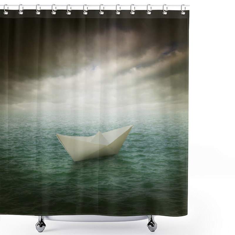 Personality  Paper Boat In The Stormy Ocean Shower Curtains