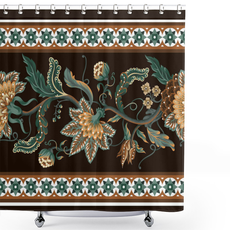 Personality  Border With Indian Floral Ornament. Vector Shower Curtains