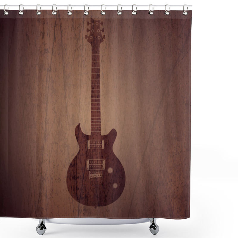 Personality  Vecto Wooden Background With Electric Guitar. Shower Curtains