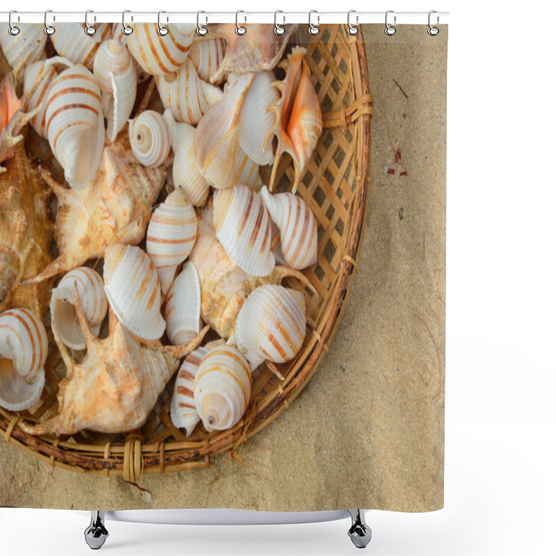 Personality  Shells In The Bamboo Basket Shower Curtains