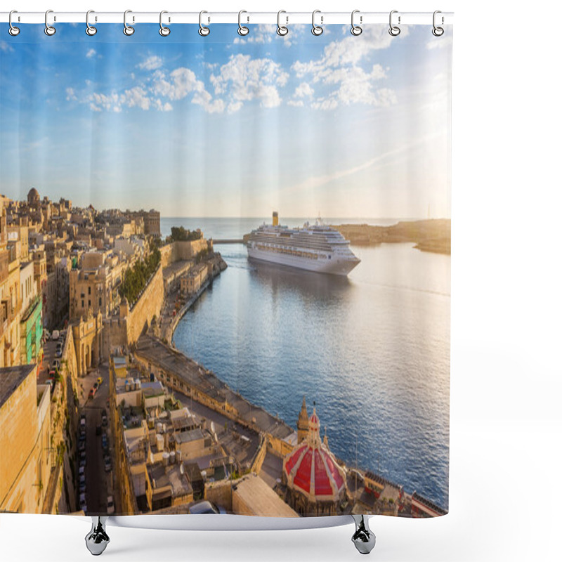 Personality  The Ancient Walls Of Valletta And Malta Harbor With Cruise Ship In The Morning - Malta Shower Curtains