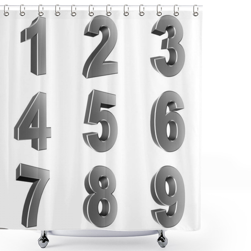 Personality  Number From 1 To 9 In Chrome Over White Background Shower Curtains