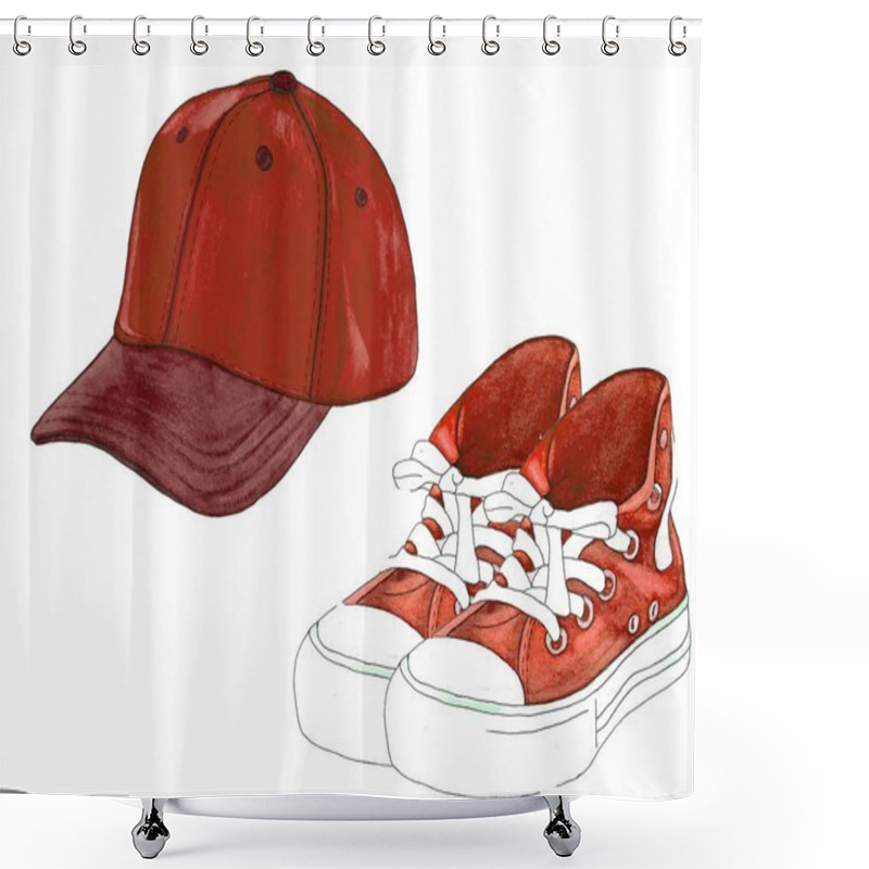 Personality  Hand Drawn Baseball Cap And Sneakers Shower Curtains