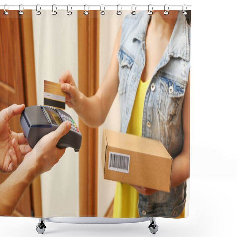 Personality  Woman Paying For Parcel  Shower Curtains