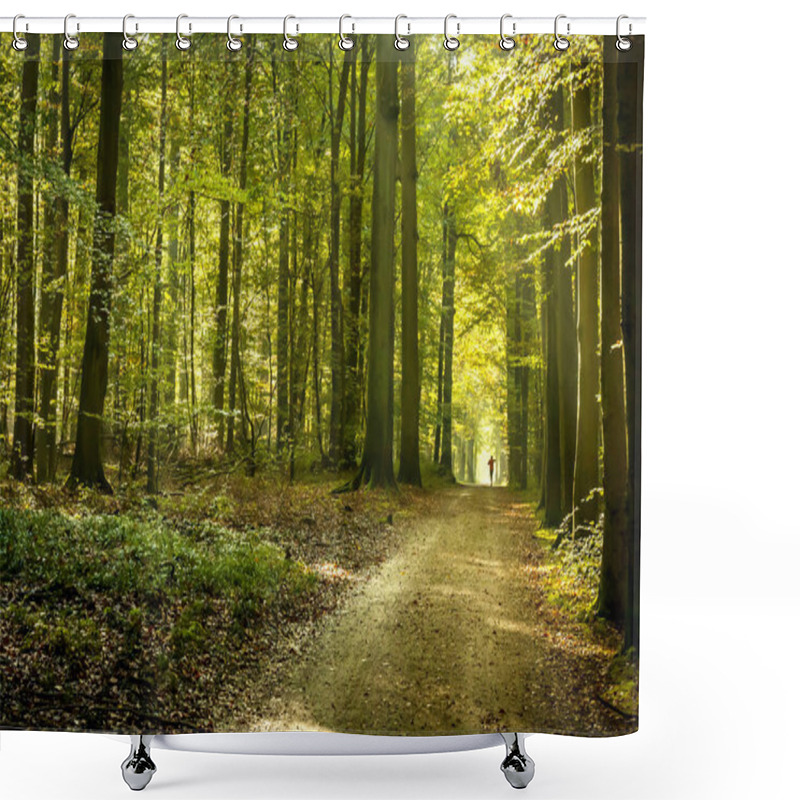 Personality  Autumn Forest With Runner In The Back  Shower Curtains