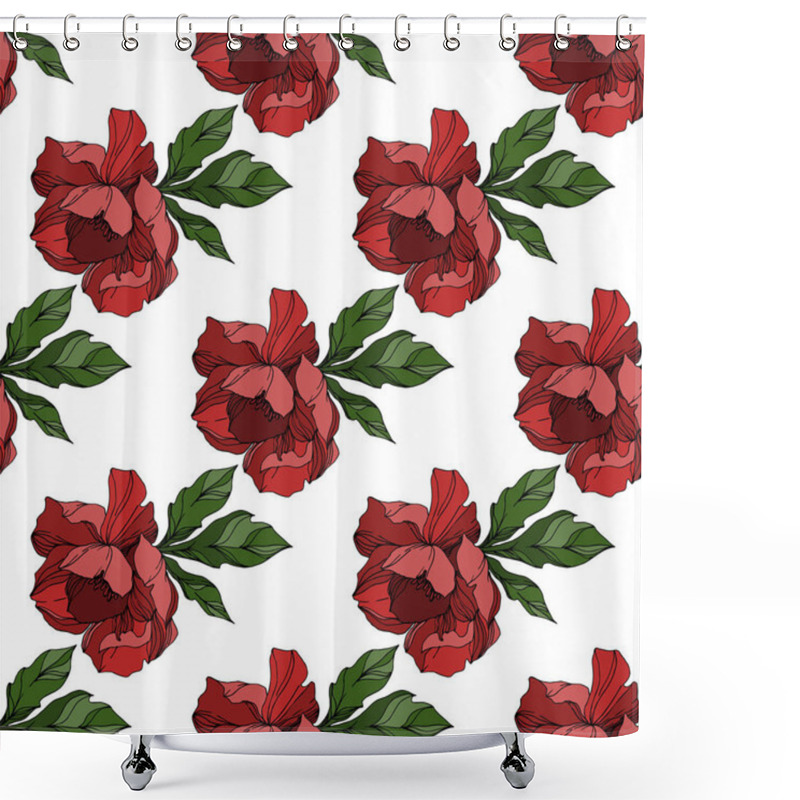 Personality  Vector Peony Floral Botanical Flowers. Black And White Engraved  Shower Curtains