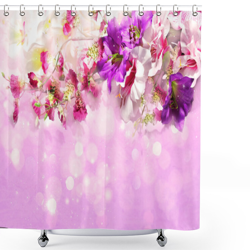 Personality  Branch Of Flowers On A Shiny Lilac Background Shower Curtains