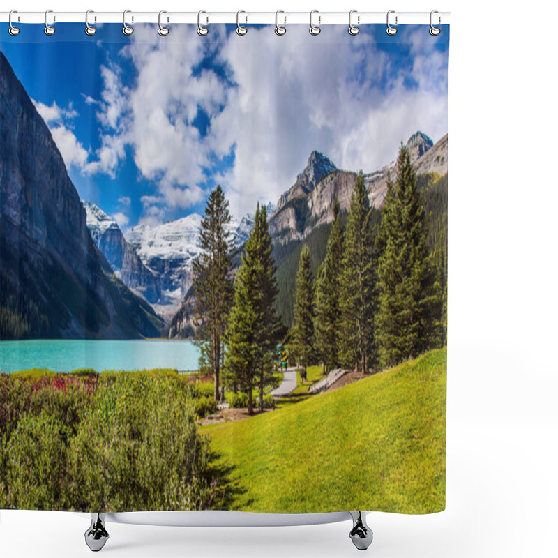 Personality   Glacial Lake Louise. Travel To The Rocky Mountains Of Canada. The Lake With Azure Water Is Surrounded By Mountains And Forests. The Concept Of Ecological, Active And Photo Tourism Shower Curtains