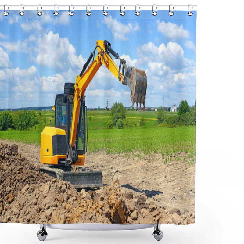 Personality  The Modern Excavator  Performs Excavation Work On The Construction Site  Shower Curtains