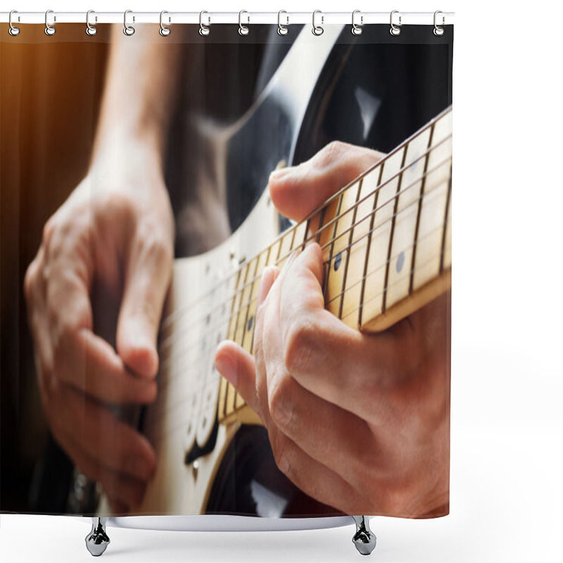 Personality  Man Playing Guitar. Close-up View Shower Curtains