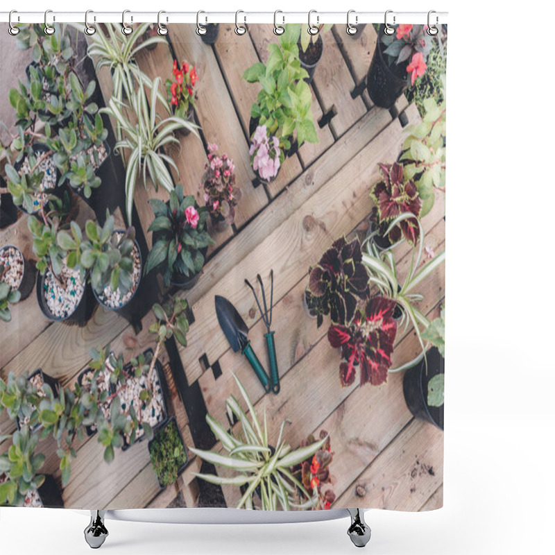 Personality  Gardening Tools With Various Plants Shower Curtains