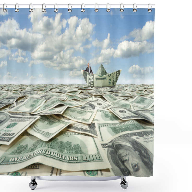 Personality  Businessman Sailing On Dollar Boat Shower Curtains