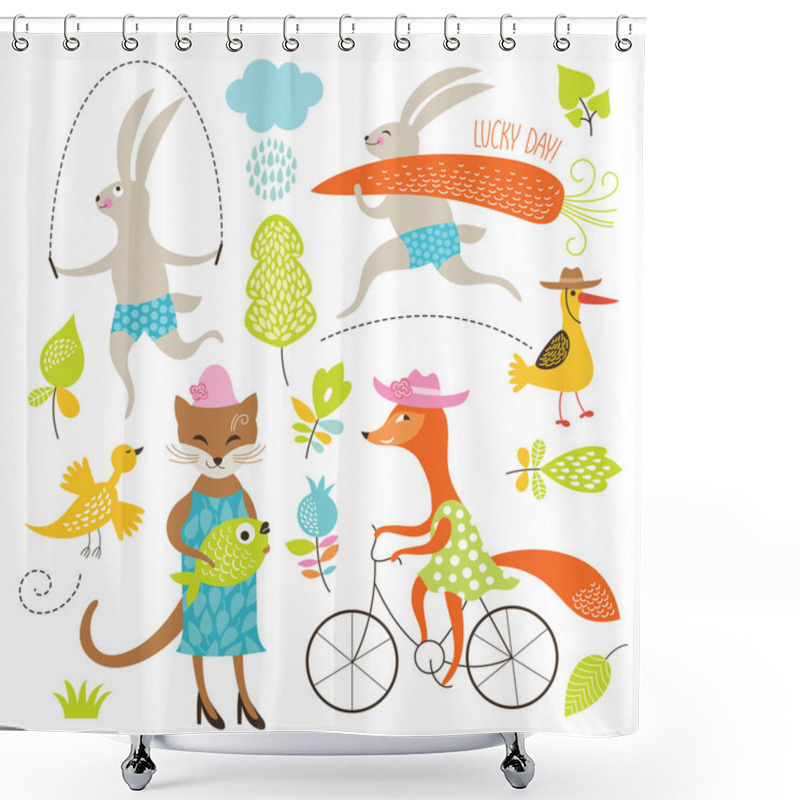 Personality  Set Of Cartoon Animals Shower Curtains