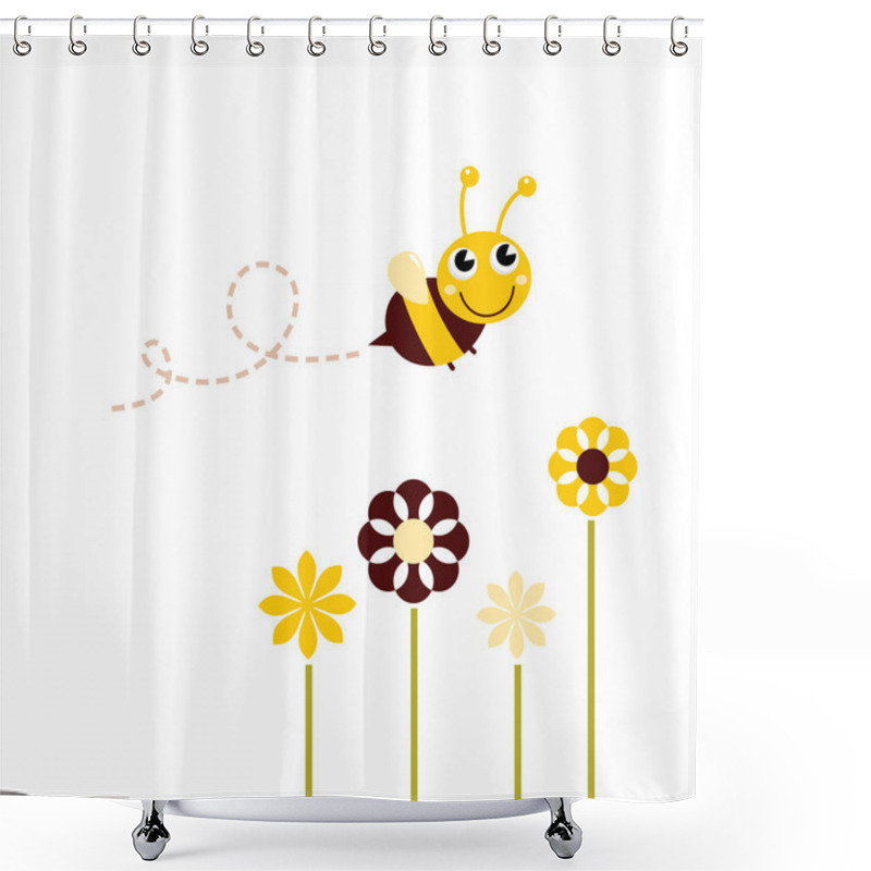 Personality  Cute Flying Bee With Flowers Isolated On White Shower Curtains