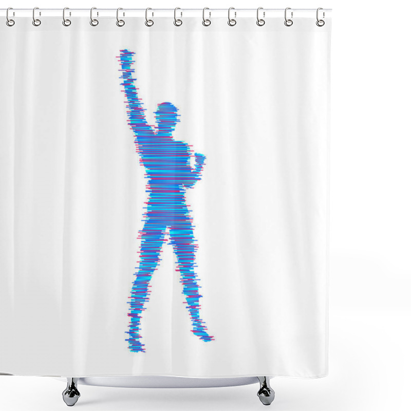 Personality  Leadership Concept. Standing Man. Human With Arm Up. Silhouette For Sport Championship. The Victory Celebration. Vector Illustration. Shower Curtains