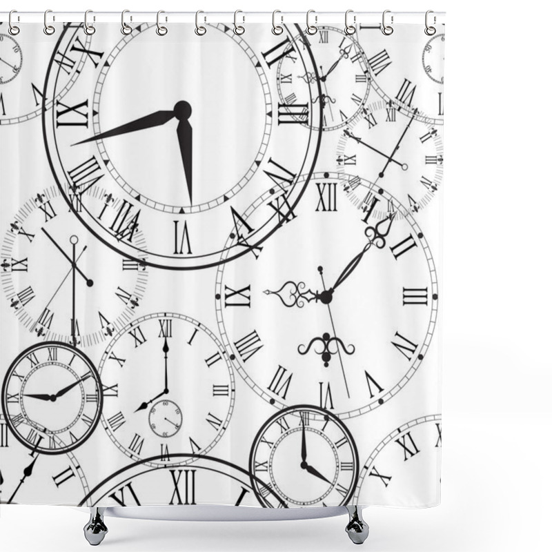 Personality  Retro Clock With Roman Dial Shower Curtains