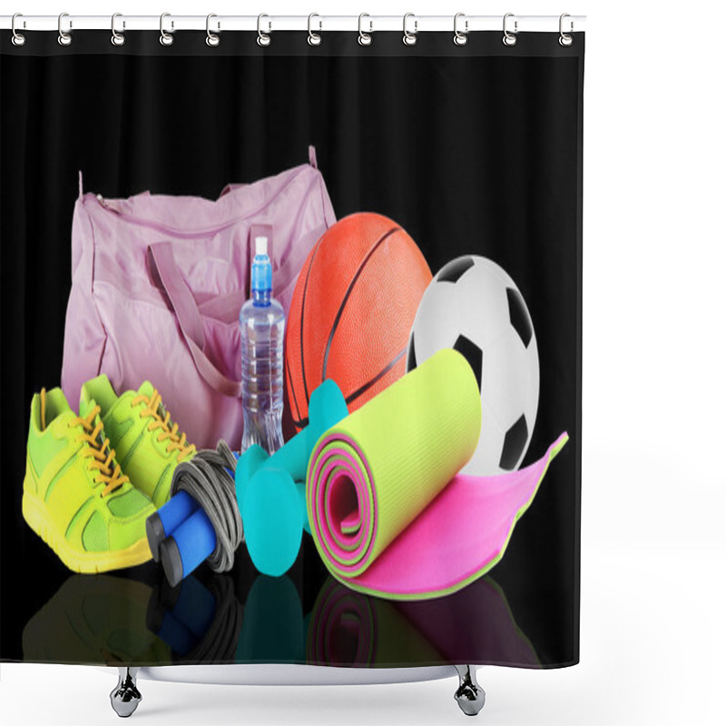 Personality  Sporting Goods On Black Background Shower Curtains