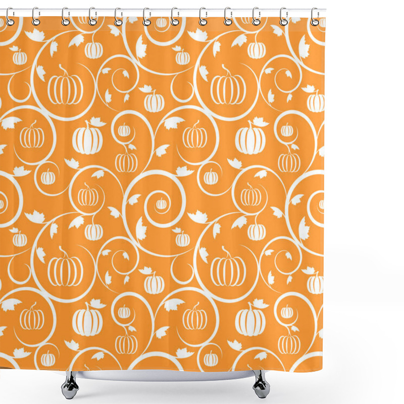 Personality  Orange Seamless Pattern With Pumpkin, Leaves And Swirls Shower Curtains