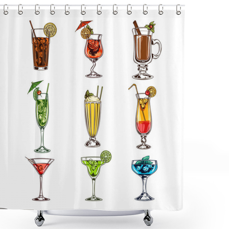 Personality  Vector Set Of Cocktail Glasses Shower Curtains