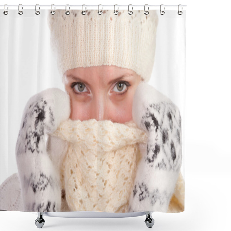 Personality  Woman Wearing Warm Hat Shower Curtains