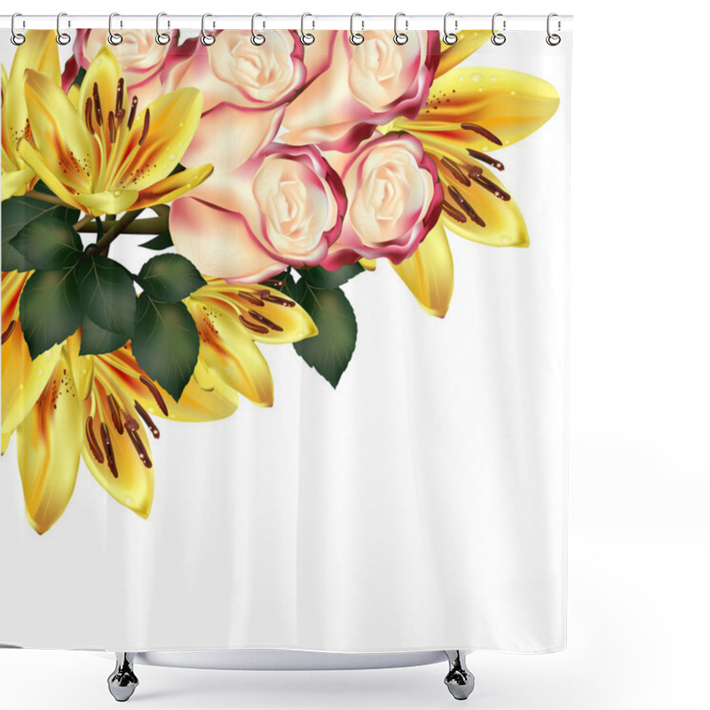 Personality  Floral Background With Detailed Vector Lily And Roses Shower Curtains