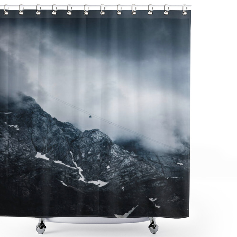 Personality  Cableway Over The Foggy Valley In The Mountains Shower Curtains