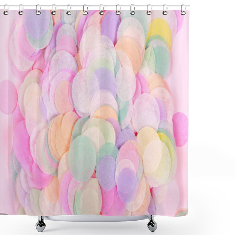 Personality  Vibrant Confetti On Pastel Pink Background. Festive Backdrop For Your Design. Shower Curtains