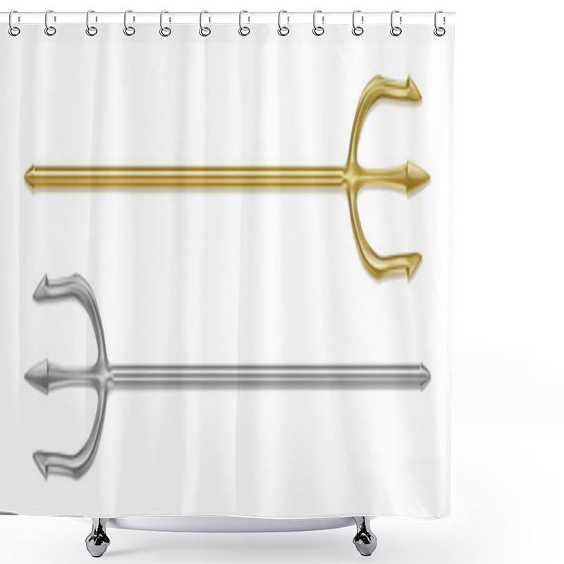 Personality  Gold And Silver Trident, Devil Pitchfork Shower Curtains