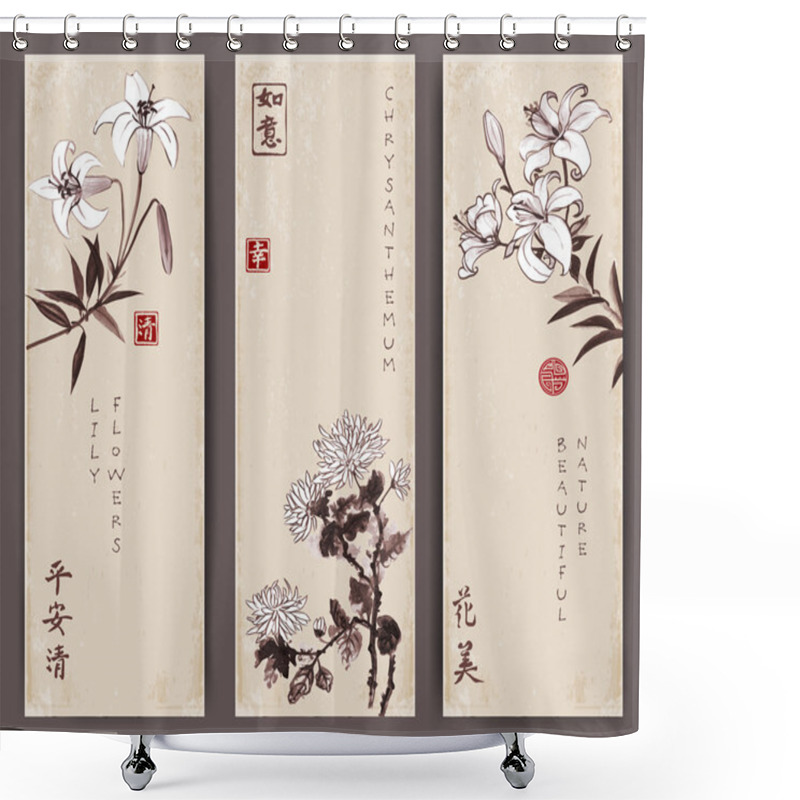 Personality  Banners With Chrysanthemum And Lily  Shower Curtains