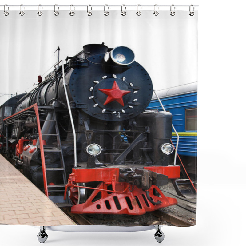 Personality  Old Steam Train Is Leaving A Station Shower Curtains