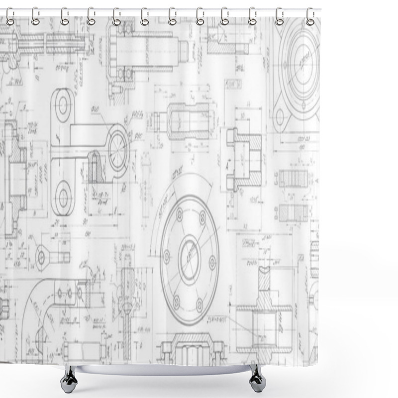 Personality  Technical Drawing Background .Mechanical Engineering Drawing Shower Curtains