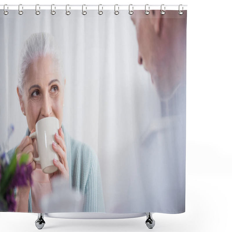 Personality  Senior Couple Drinking Tea Shower Curtains