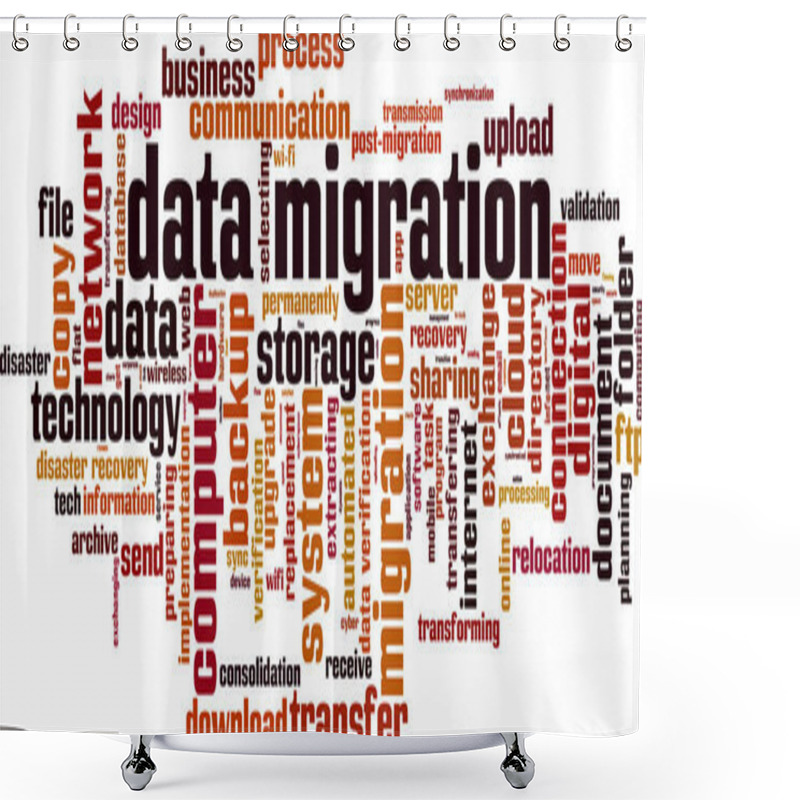 Personality  Data Migration Word Cloud Concept. Vector Illustration Shower Curtains