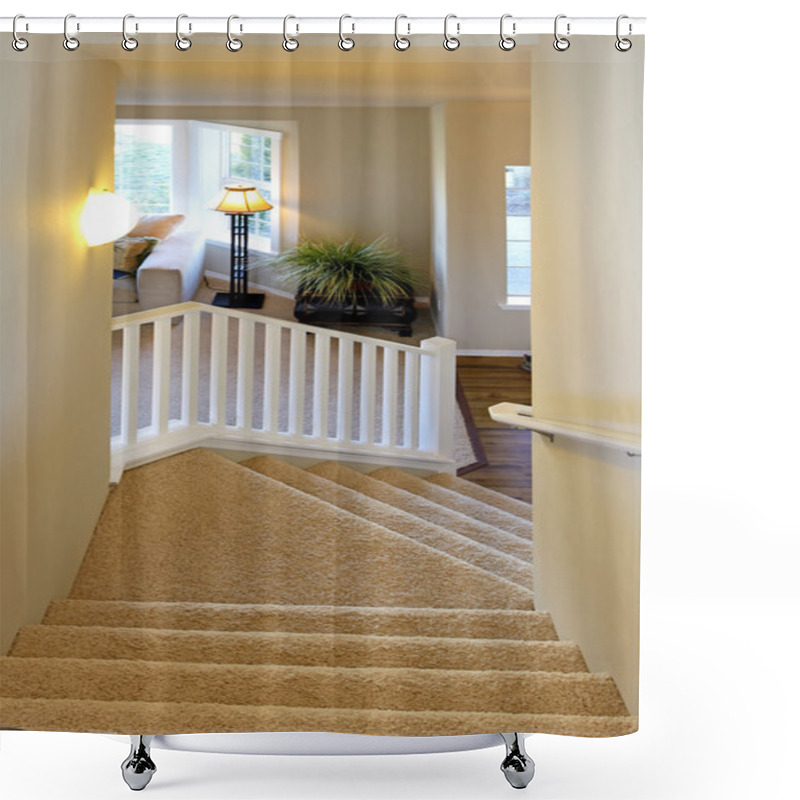 Personality  Stairway With White Railings Shower Curtains