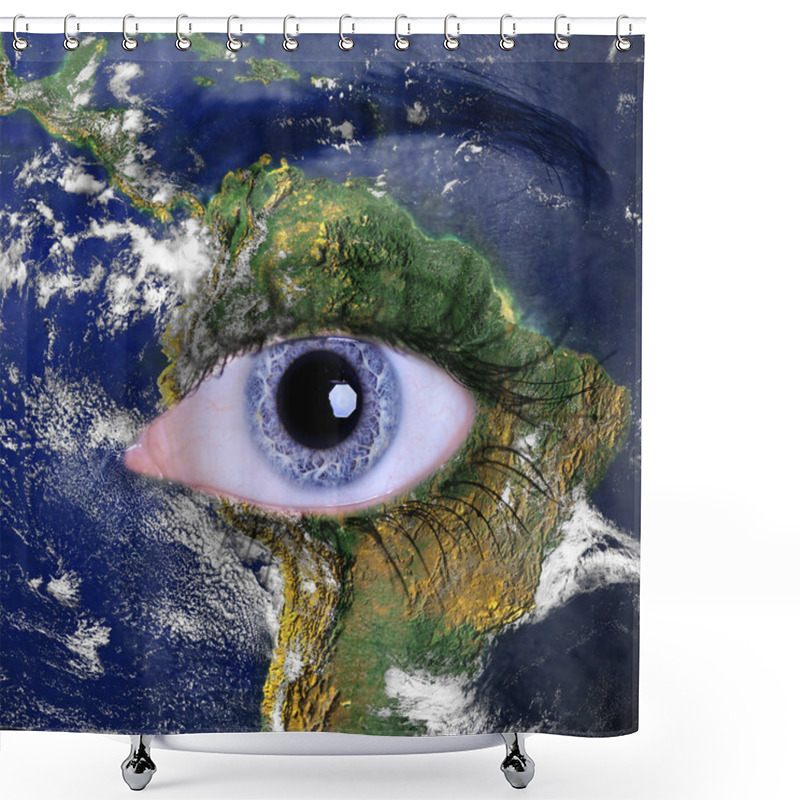 Personality  Planet Earth And Blue Woman Eye Shower Curtains