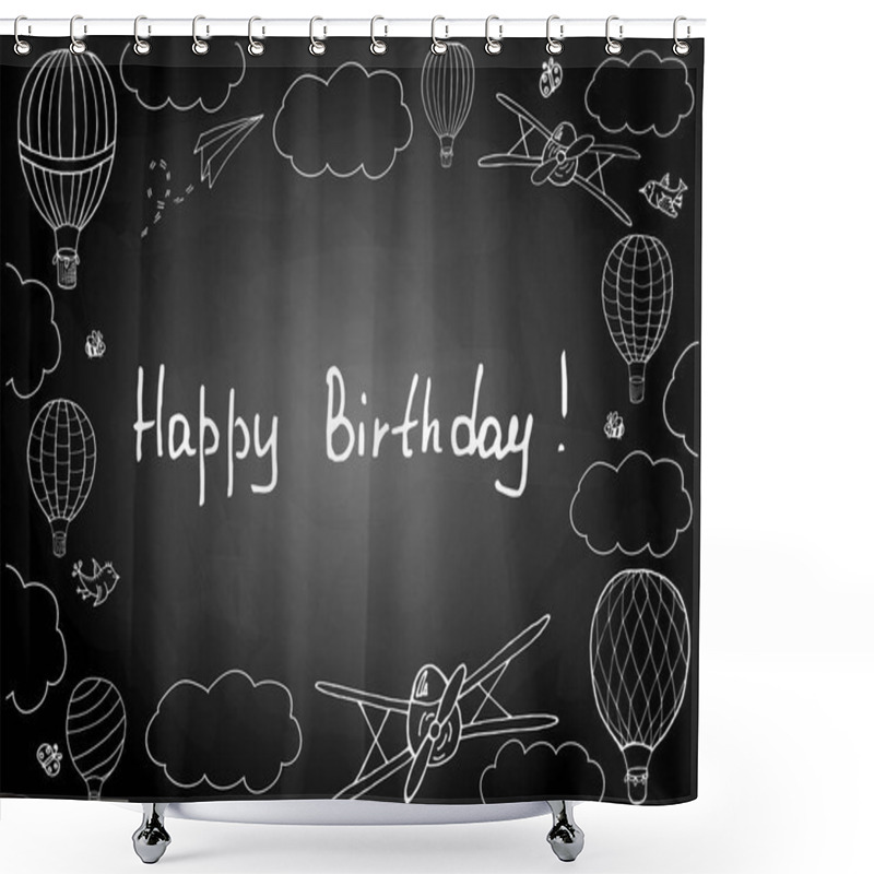 Personality  Vector Illustration, Handwritten Words 'Happy Birthday' In Hand Drawn Frame. Chalk Board Imitation. Editable Template With Layers For Posters, Cards, Postcards, Prints And Other Design.  Shower Curtains